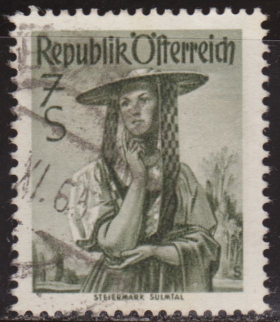 Austria 1948 Scott 555 Sello º Trajes Regionales Steiermark Sulm Valley 7S Timbre Autriche Osterreich